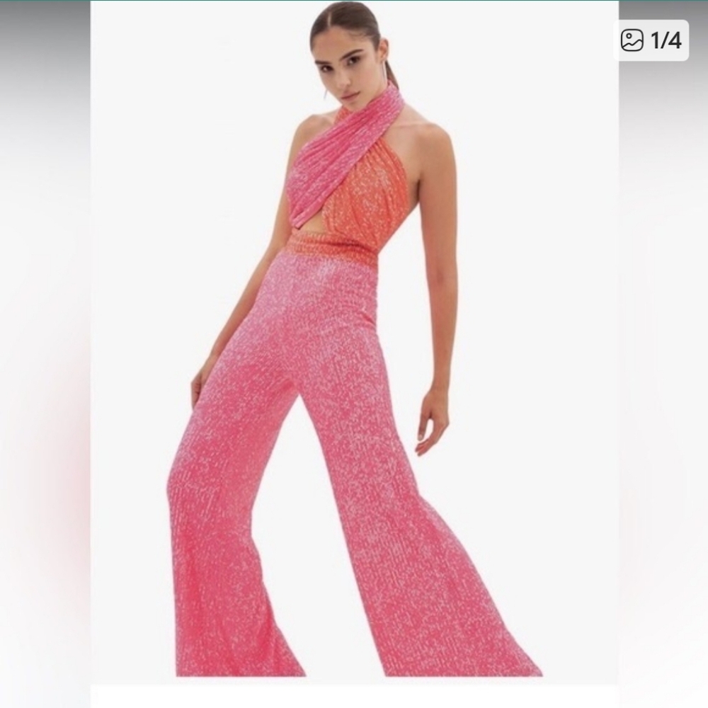 Vibrant Pink and Orange Sequin Jumpsuit
